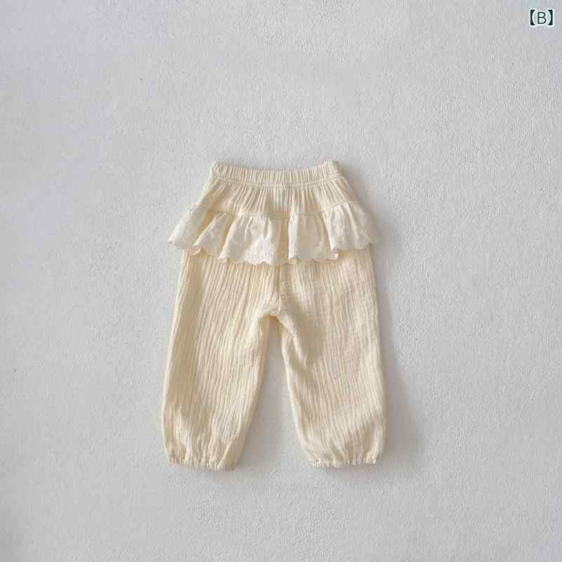 ベビー パンツ 女の子用 防蚊 ゆったり ゆるシルエット 着回し フリル 綿 二重ガー...