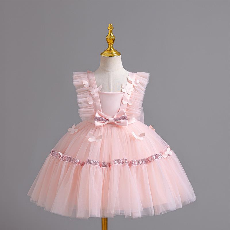 ドレス 女の子 ベビー キッズ 1歳 誕生日 発表会 結婚式 プリンセス フォーマル 上品 エレガント ふんわり ボリューム チュール リボン 綿 コットン ポリエステル ワンピース ピンク 水色 白 シャンパン ボルドー