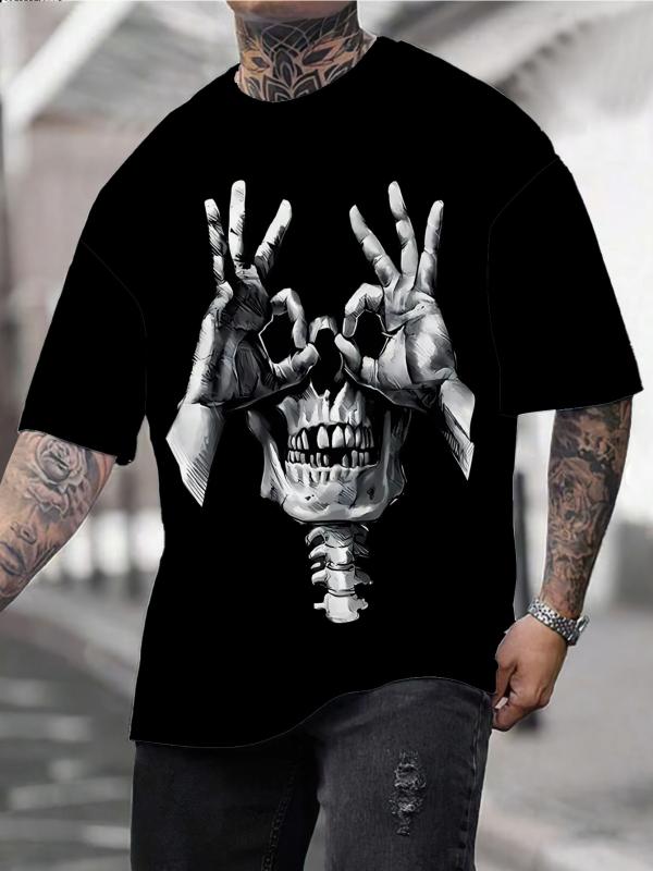 Tシャツ メンズ 男性用 半袖 スカル ドクロ 骸骨 3Dデジタルプリント グラフィック ビッグシルエット ゆったり ルーズフィット クルーネック 丸首 ポリエステル 速乾 カジュアル ストリート 夏服 普段着