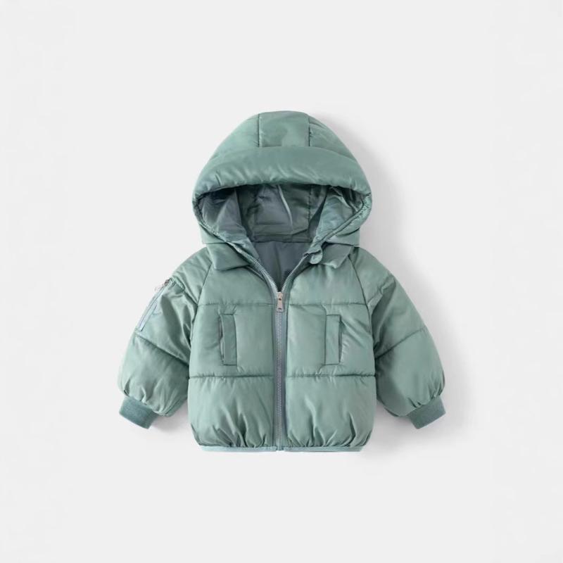 中綿ジャケット キッズ 子供用 男の子 女の子 ユニセックス 冬物 防寒 厚手 裏起毛 フード付き カジュアル スポーツ アウター フルジップ 暖かい 無地 ブラック オフホワイト レッド ライトグリーン 小学生 普段使い