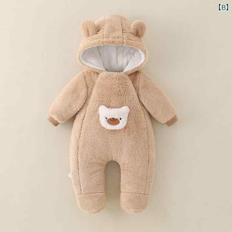 ベビー ロンパース 男女兼用 新生児 赤ちゃん かわいい あったか 厚手 防寒 フード...