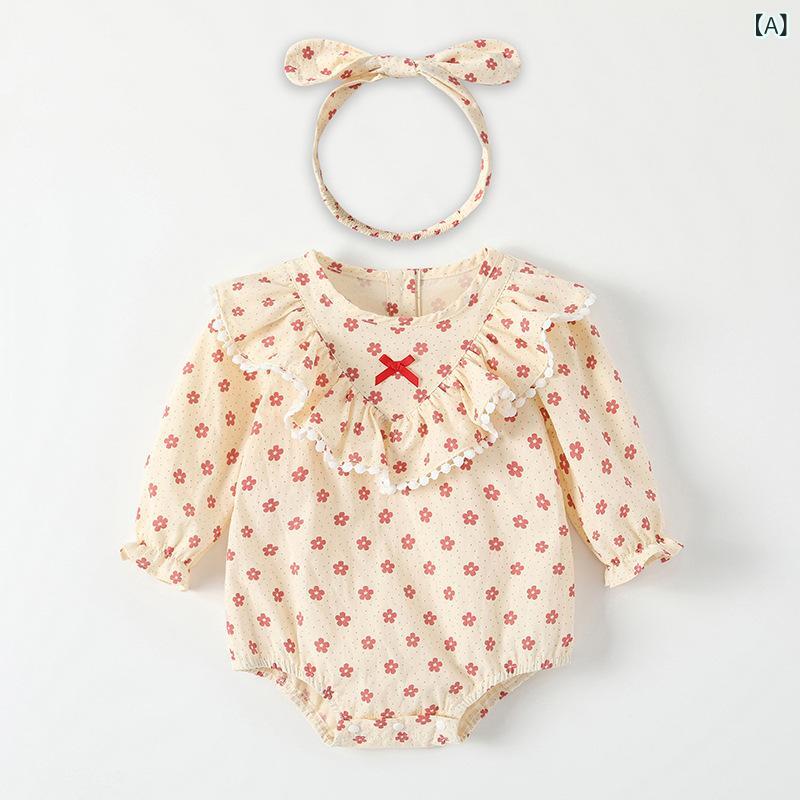 ロンパース 女の子 ベビー 赤ちゃん 新生児 0歳 1歳 長袖 丸首 フリルデザイン 綿 ...