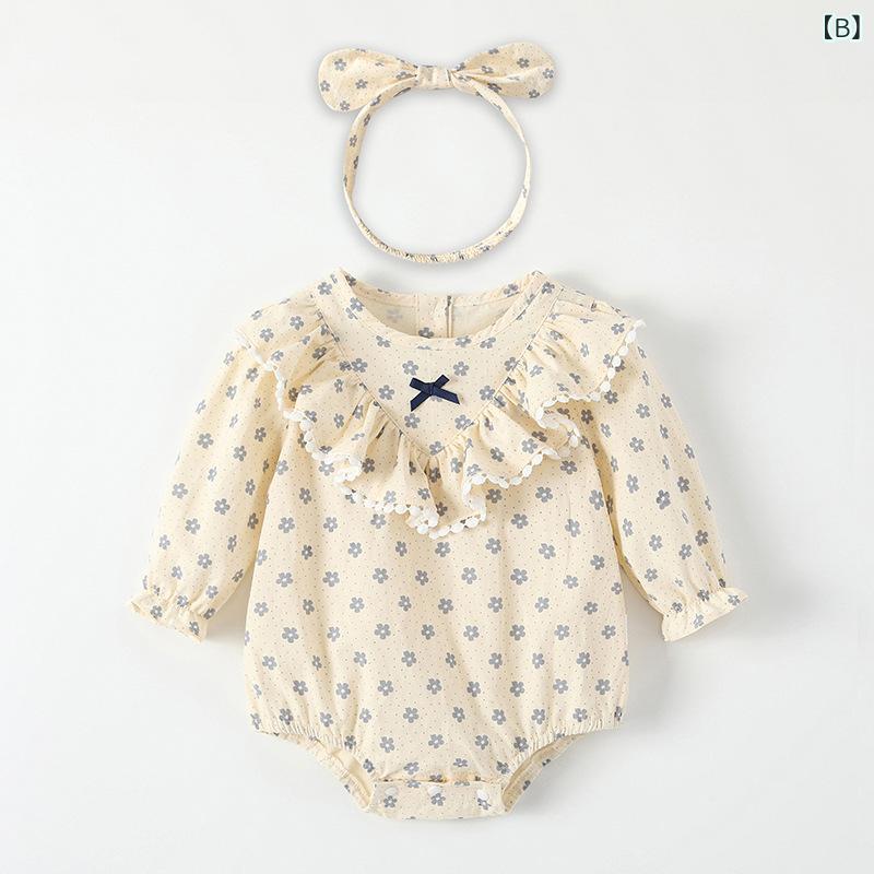ロンパース 女の子 ベビー 赤ちゃん 新生児 0歳 1歳 長袖 丸首 フリルデザイン 綿 ...
