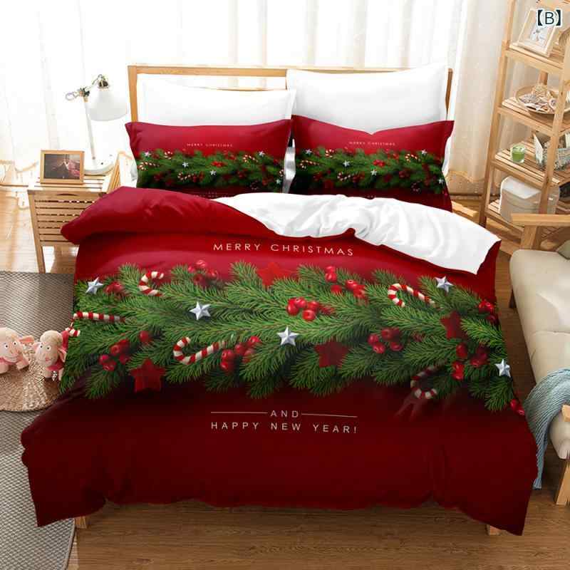 布団カバーセット クリスマス 3Dデジタルプリント 3点セット クリスマスツリー柄 寝具 ポリエステル ピーチスキン おしゃれ かわいい 高精細 ベッドルーム 模様替え 冬 イベント [3]