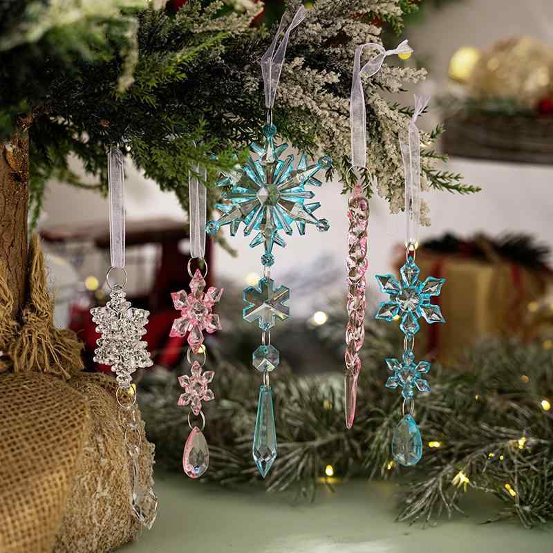 Ceremony, Events Services - オーナメント カラフル アクリル製 クリスマスツリー 吊り下げ デコレーション 雪の結晶 つらら ドロップ スティック 室内装飾 クリア 透明感 5個セット