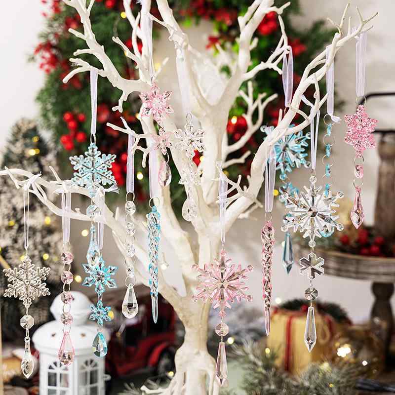 Other - クリスマスオーナメント アクリル製 雪の結晶 氷柱 アイスバー カラフル 5個セット 吊り下げ 飾り クリスマスツリー 冬 ピンク ブルー クリア 3種