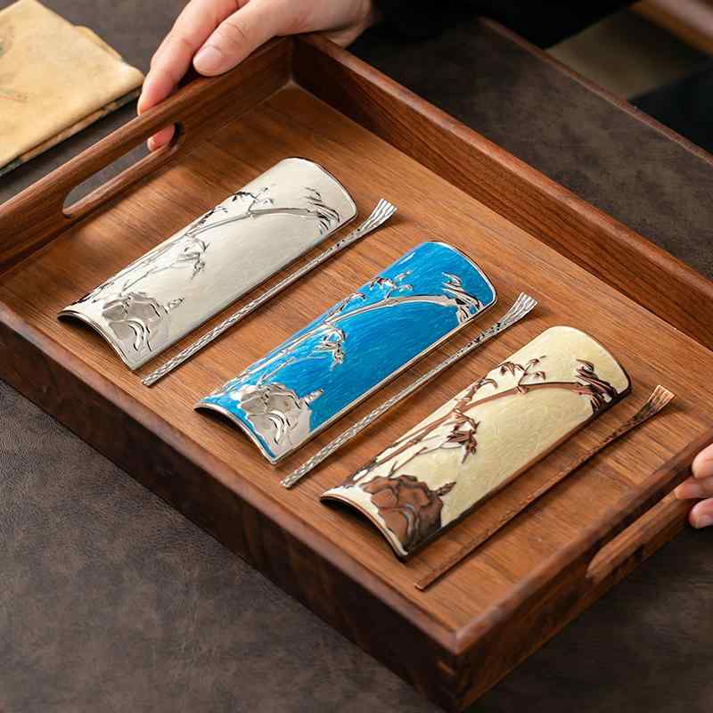 茶道具 七宝焼 竹模様 手作り 合金 茶則 茶荷 茶匙 セット アンティーク風 レトロデザイン 新中式 茶芸 茶道 茶器小物 ディスプレイ