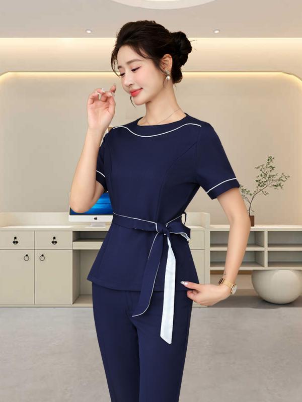 ユニフォーム レディース 美容師 エステティシャン 産後ケア 美容院 病院向け 上品 エレガント 高級感 半袖 七分袖 ワンピース セットアップ 春秋 ポリエステル 伸縮性 ファスナー 白 緑 紺