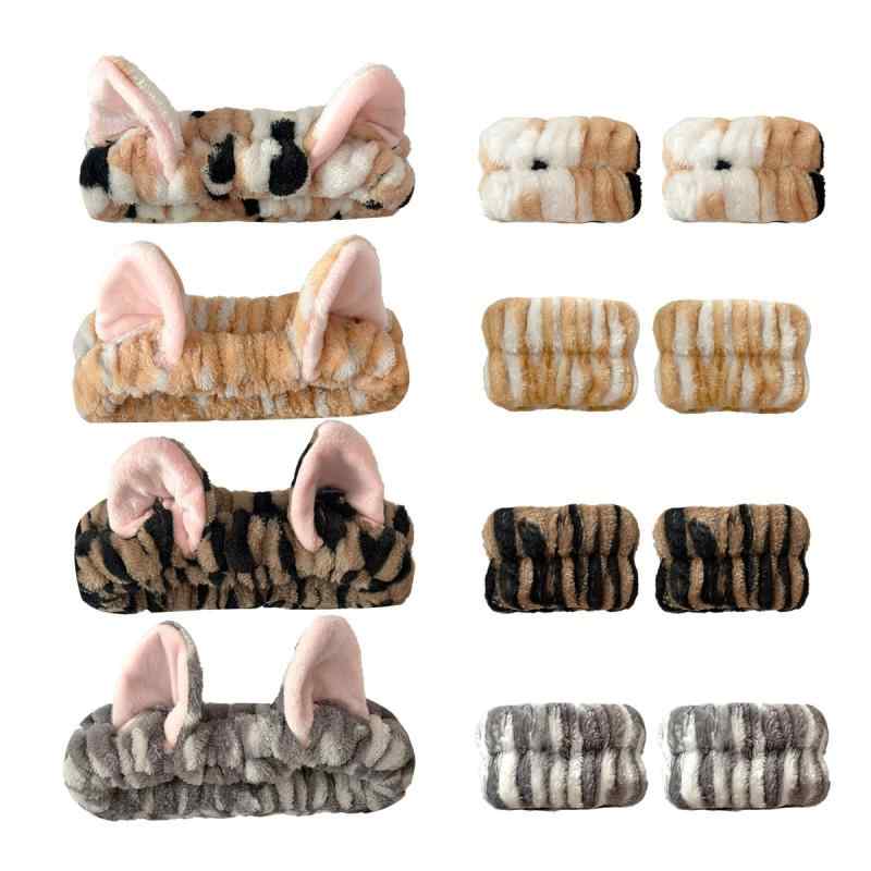 ヘアバンド かわいい 猫耳 洗顔 メイク フェイスパック 虎柄 リストバンド 吸水 ふわふわ ソフト バスグッズ ヘアアクセサリー 3点セット