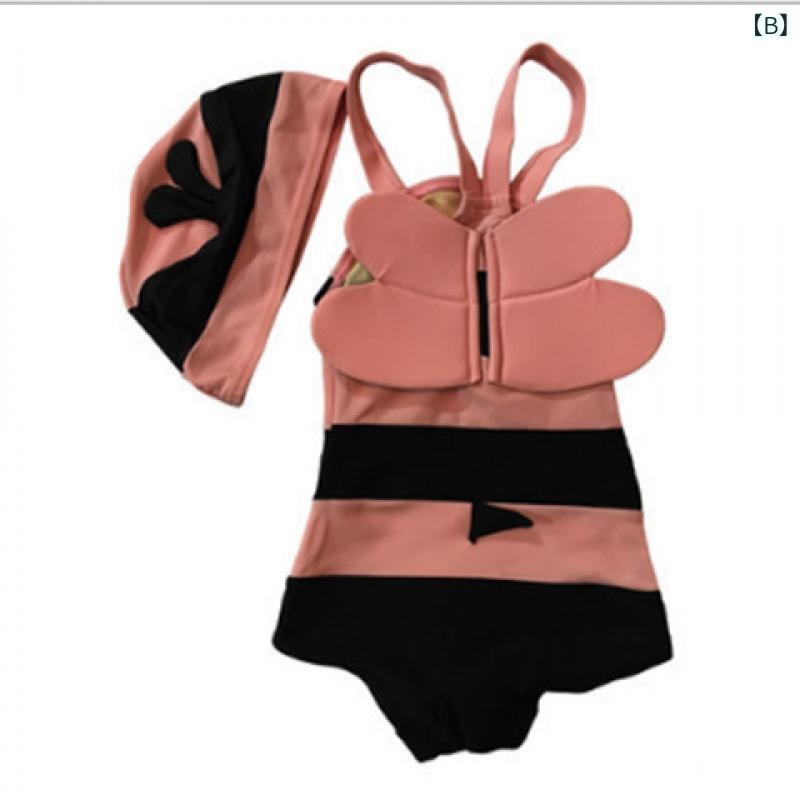 あじゅりの水着 キッズ 男の子 女の子 オールインワン スイムウェア スイムキャップ付き かわいい ミツバチ 悪魔 フラワー 日焼け防止 幼稚園 保育園 プール 海 水遊び 80 90 100 110 120｜アングル2