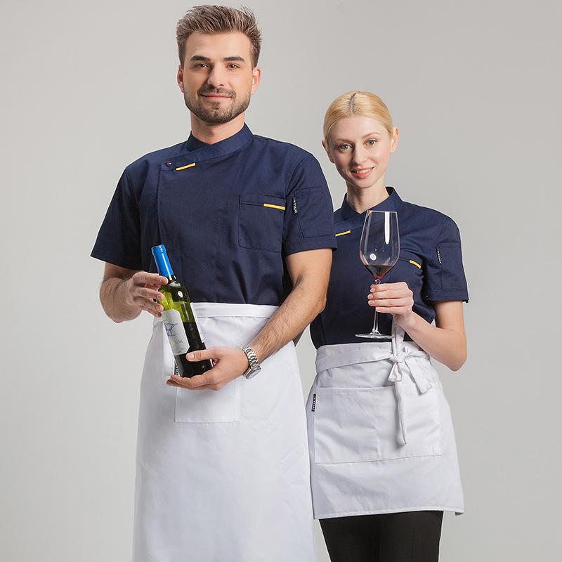 コックコート 男女兼用 半袖 厨房 ホテル レストラン 飲食店 パティシエ パン職人 調理服 作業着 吸湿速乾 綿混紡 夏用 ホワイト ブラック ネイビー ワインレッド