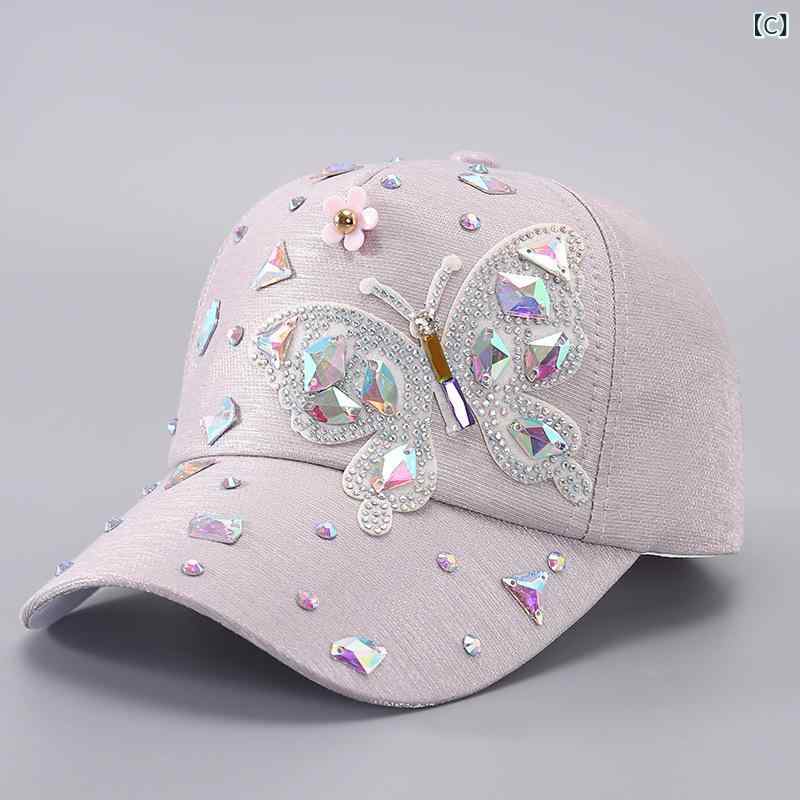 帽子 レディース 遮陽 3D立体 バタフライ ラインストーン スパンコール 野球帽 ア...