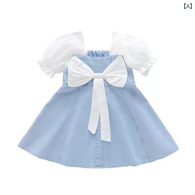 ワンピース キッズ 女の子 半袖 パフスリーブ リボン A字型 Aライン かわいい 甘い...
