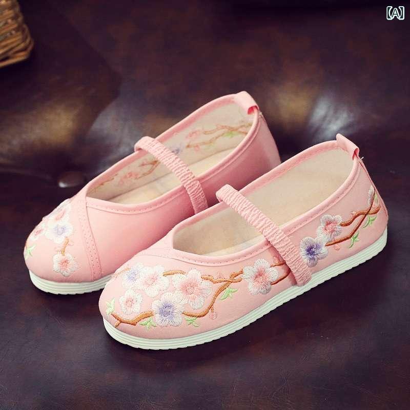 布靴 キッズ 女の子 子供 刺しゅう 梅 花柄 民族風 ぺたんこ チャイナシューズ ダ...