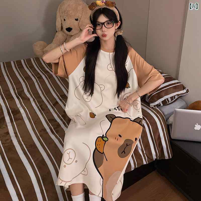 ルームウェア ワンピース レディース 春夏 コットン 半袖 パジャマ 部屋着 ゆったり 大きいサイズ マタニティ 妊婦 ネグリジェ ロング丈 快適 通気性 丸首 プルオーバー