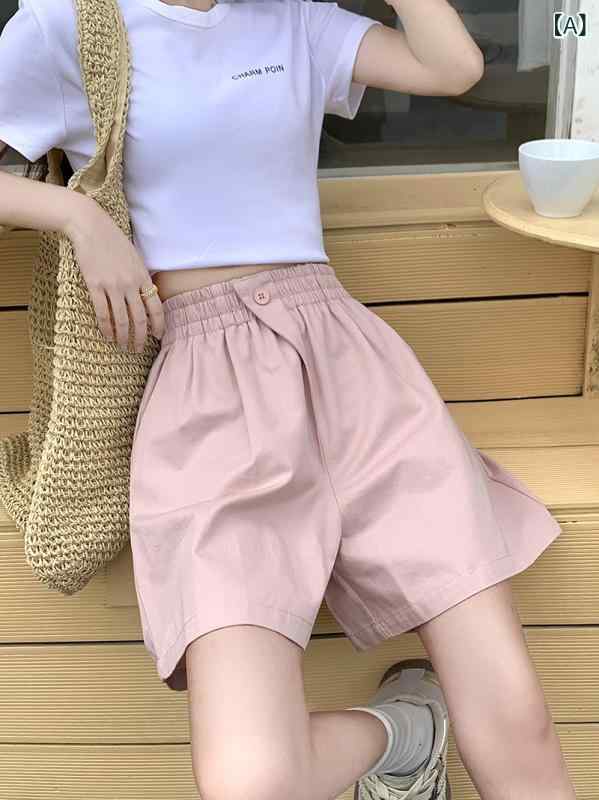 ショートパンツ レディース ハイウエスト 春夏 ワークパンツ コットン 撥水加工 ウォッシュ加工 美脚 カジュアル ルーズ 伸縮性 ウエストゴム イージーパンツ スポーツ