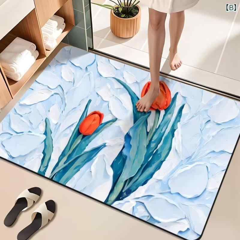 バスマット 浴室 足拭きマット 珪藻土 油絵風 吸水 速乾 防滑 洗える 新生活 おし...