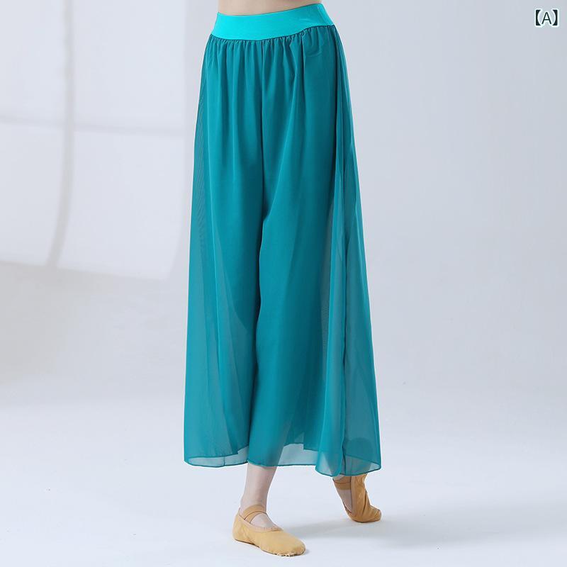 パンツ レディース ワイドパンツ ヨガパンツ ダンス衣装 社交ダンス 練習着 レッスンウェア シフォン 透け感 涼しい 軽量 動きやすい