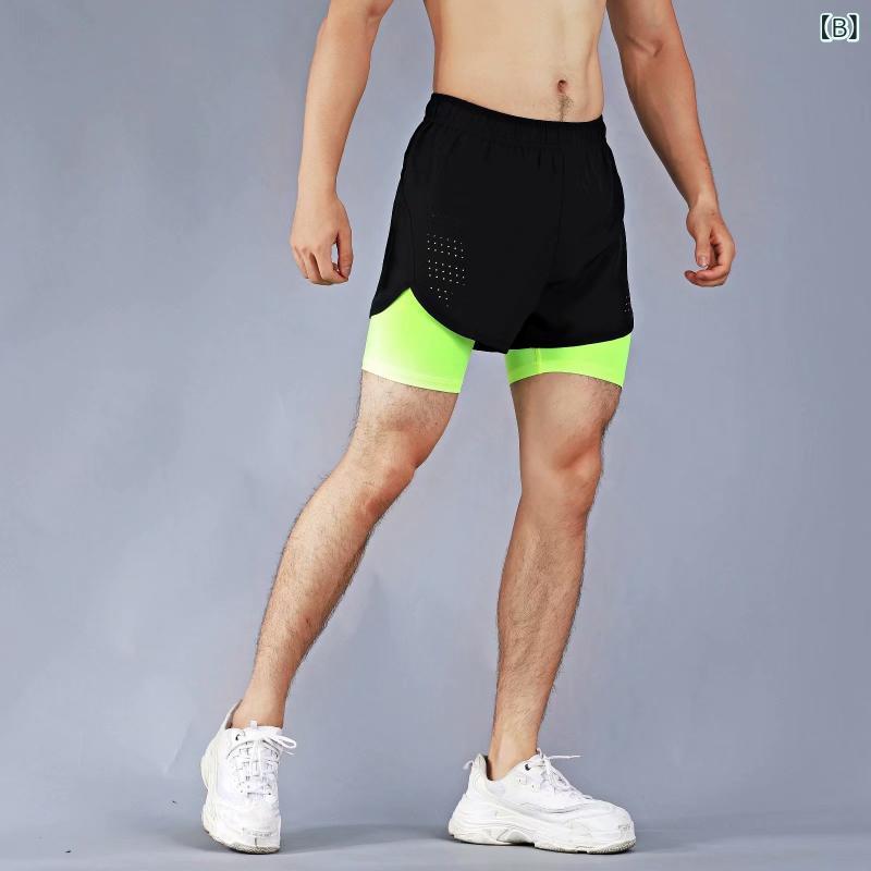 ショートパンツ メンズ スポーツ 反射テープ バックポケット付き 二重設計 ゴムウ...