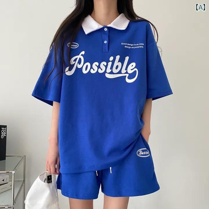 セットアップ レディース 半袖 カジュアル ルームウェア 部屋着 コットン混 襟付き ポロカラー ショートパンツ ショートスリーブ 春夏 ゆったり