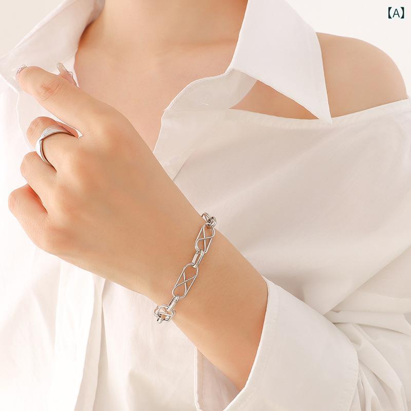 Women's Necklace and Wristband Jewelry Set (2 pieces) - Geometric Design, Chain Style, Plated, Surgical Stainless Steel, Hypoallergenic, Casual