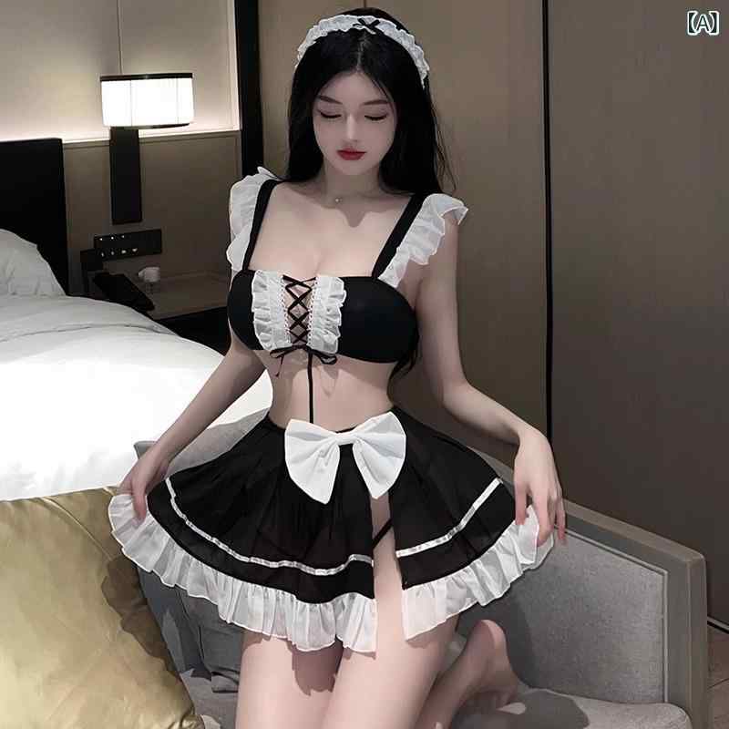 ・カテゴリ: 制服、コスチューム・主な素材: ポリエステル・ネックライン: スクエアネック・袖丈: ノースリーブ・機能: 通気性、睡眠、入浴、部屋着、快適、アウター着用可能・対象: 若年女性・着用シーン: 屋外、自宅、ホテル、結婚式・写真スタジオ・カラー展開: ブラック×ホワイト（トップス＋スカート＋カチューシャ＋Tバックショーツ）、ブラック×ホワイト（ソックス付き）・サイズ展開: S、M、L、XL、XXL・スカート丈: ミニ丈・素材含有率: ポリエステル 50%以上70%未満・スタイル: スウィート、キュート