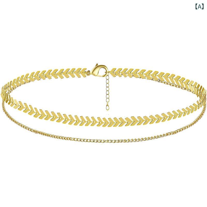 アンクレット レディース 二連 魚の骨モチーフ 金属アレルギー対応 合金 ゴールド シルバー 華奢 チェーン ボヘミアン エスニック 重ね付け フットアクセサリー シンプル おしゃれ