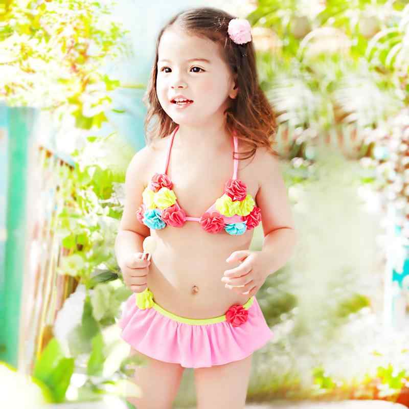 水着 キッズ 女の子 セパレート ビキニ かわいい フリル リボン 調節可能 ピンク スイムウェア 子供 ジュニア プール 海 ビーチ