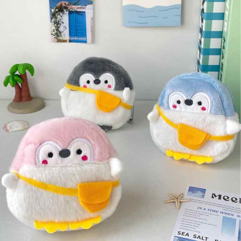 コインケース キッズ ペンギン ショルダー付き 財布 ポーチ ミニ ぬいぐるみ風 キーホルダー付き 小物入れ コスメポーチ イヤホン収納 プレゼント