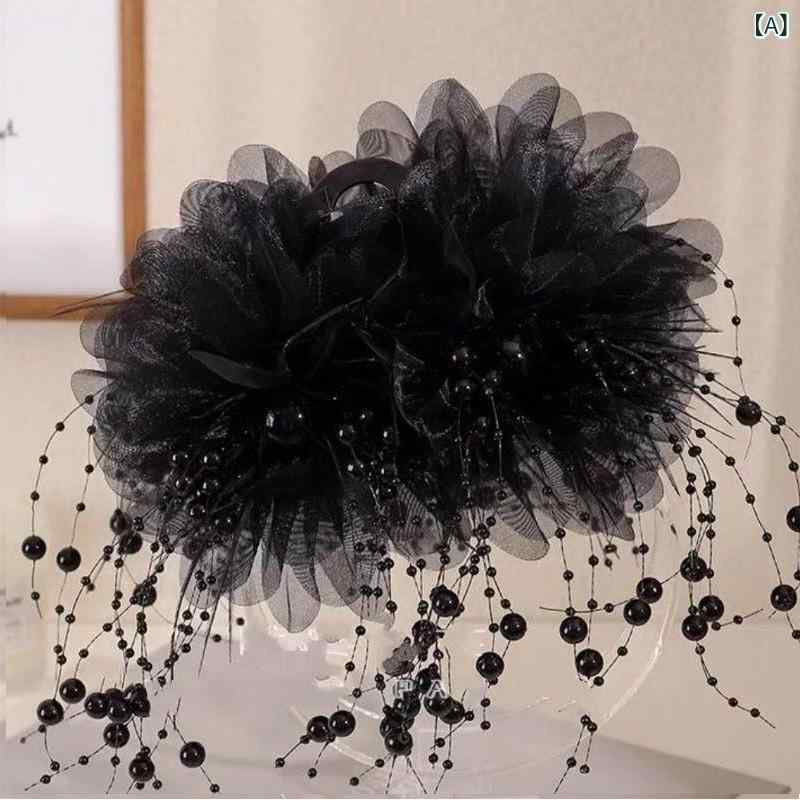 ヘアクリップ レディース 秋冬 ビーズ フリンジ 樹脂製 軽量 高級感 上品 華やか ...