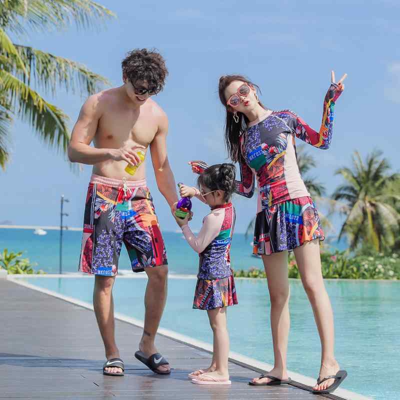 水着 親子ペア レディース キッズ 女の子 メンズ 3点セット スイムウェア セパレート タンキニ ショートパンツ ラッシュガード スポーティー ビーチパンツ 体型カバー 日焼け防止 ファミリー