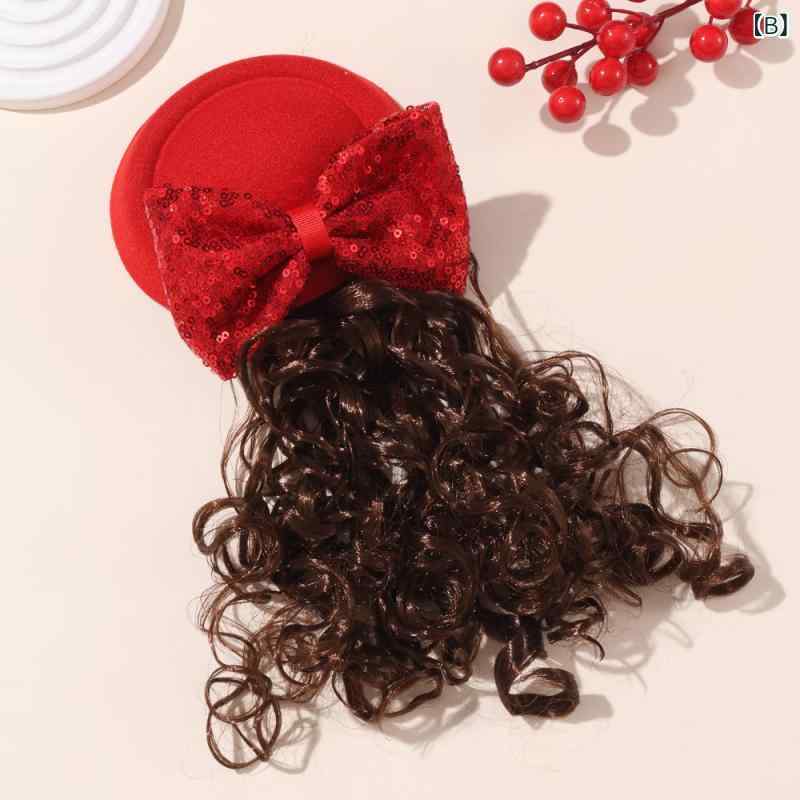 あじゅりのヘアアクセサリー キッズ 女の子 帽子風ヘアクリップ ミニハット 髪飾り ウィッグ チュール リボン 羽根付き スパンコール キラキラ レトロ かわいい 発表会 舞台 ステージ 衣装 お呼ばれ 華やか｜アングル3