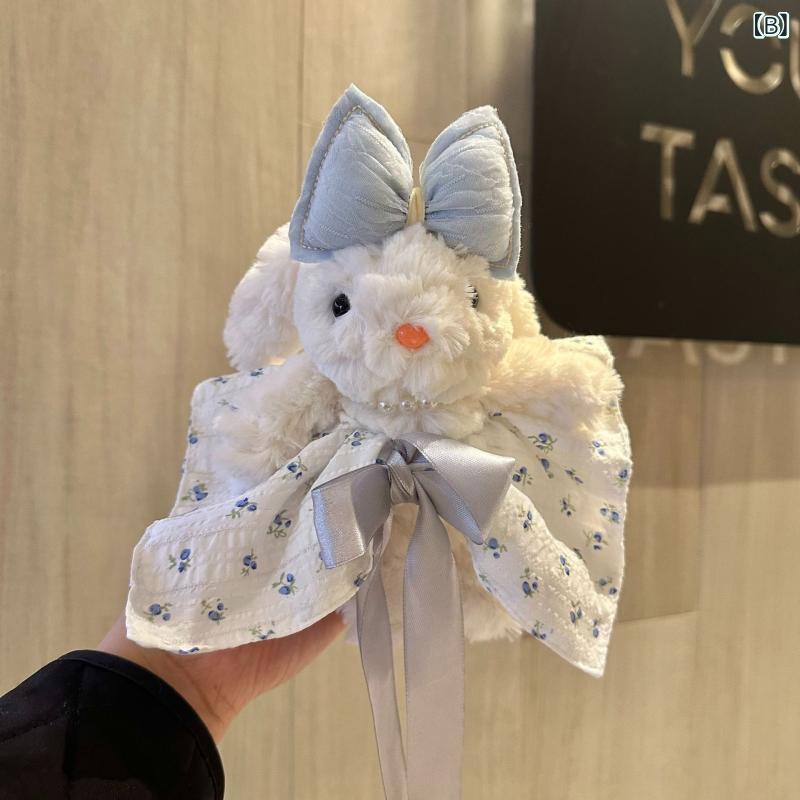 あじゅりのキーホルダー ぬいぐるみ うさぎ カバン飾り バッグチャーム 花束 チューリップ ドレス プリンセス マスコット キーリング かわいい 手作り ピンク ブルー ピンク ブルー ピンク｜アングル3