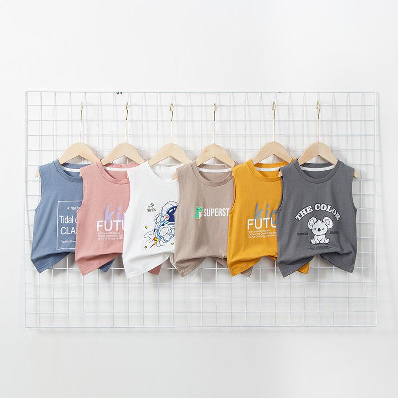 Tシャツ キッズ 男の子 タンクトップ ノースリーブ コットン 綿 夏物 子供服 トップス カットソー ベビー 通気性 柔らかい 丸首 かわいい イラスト キャラクター 部屋着 カジュアル 外出かけ