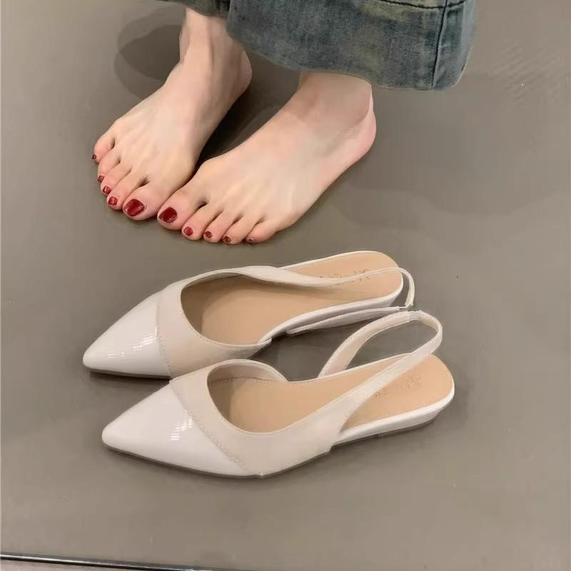 サンダル レディース パンプス バックストラップ 尖頭 フラットシューズ 厚底 フェイクレザー 歩きやすい 痛くない 履きやすい 疲れにくい 通勤用 プレーン かわいい