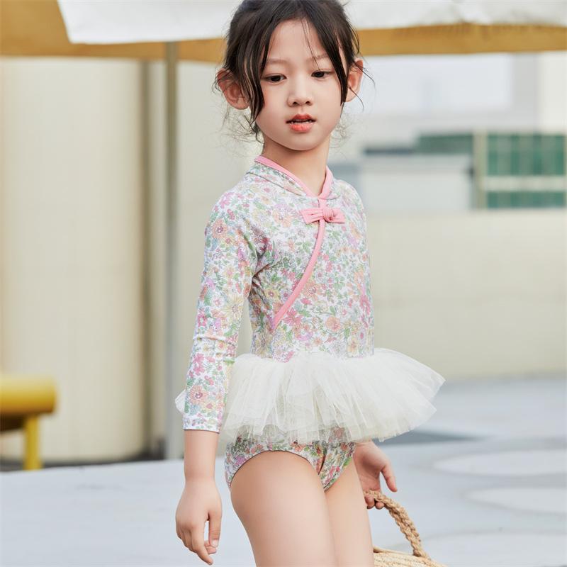 水着 キッズ 女の子 長袖 ワンピース 連体 スイムウェア 紫外線対策 日焼け防止 キャップ付き 花柄 レース ピンク フリル かわいい おしゃれ 幼稚園 小学生 旅行 温泉 プール 海 水遊び