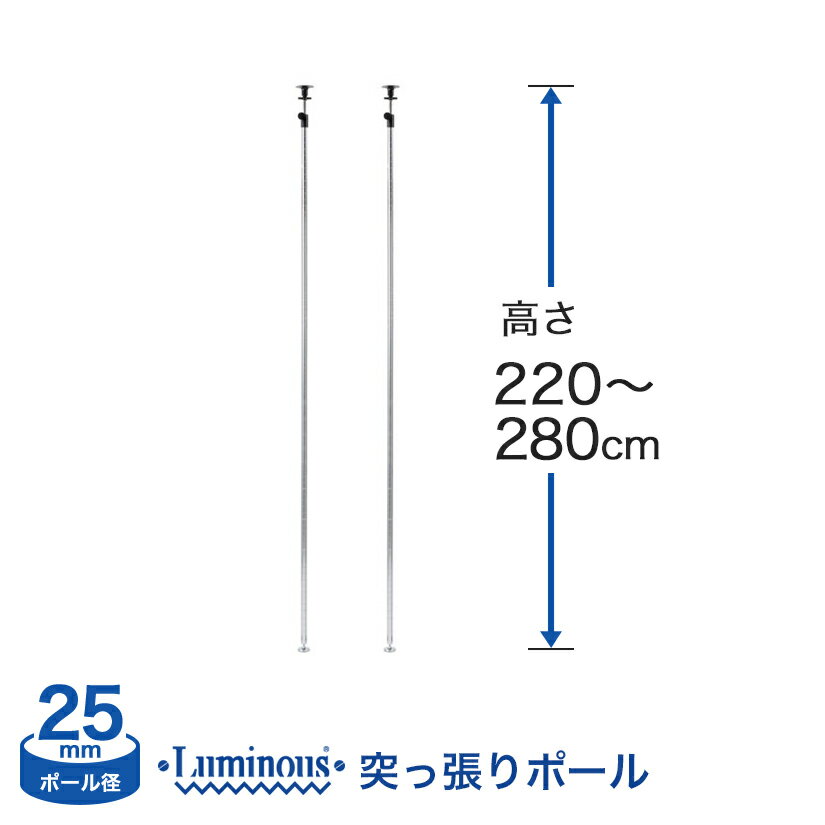 スチールラック ルミナス 突っ張り パーツ セット突っ張りポール 高220～280cm 2本セット ポール径25mm / 円形アジャスター2個 25P-2228