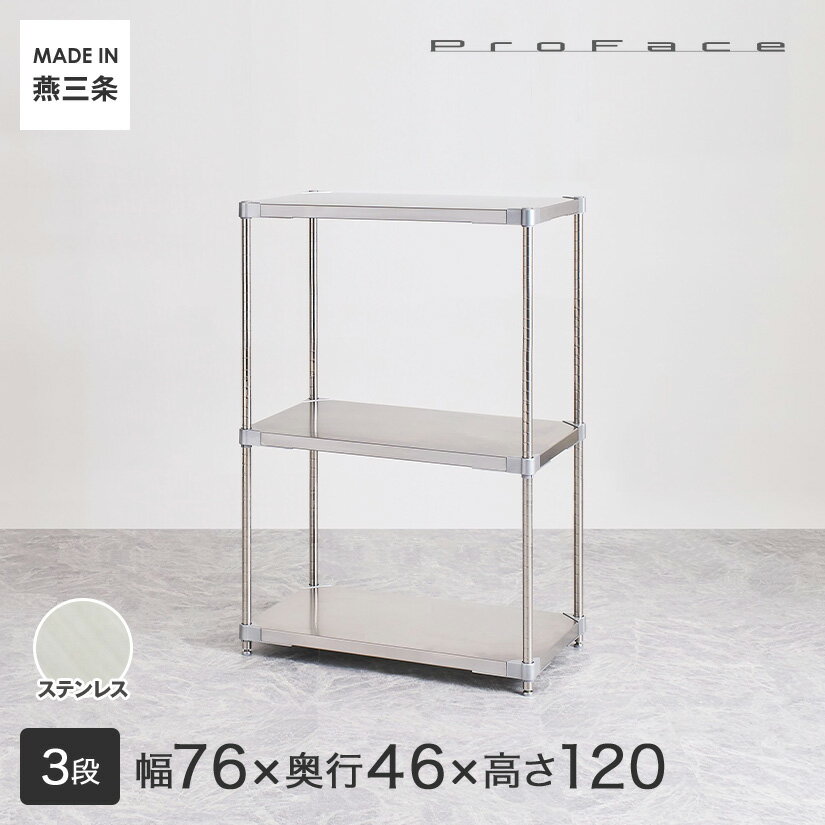 PROFACE プロフェイス SUS304ステンレス ステンレスラック 衛生 病院 研究所 施設 フリーラック 幅76 奥行46 高さ120 3段 (幅76.7×奥行46.3×高さ120cm) GSS3-4676