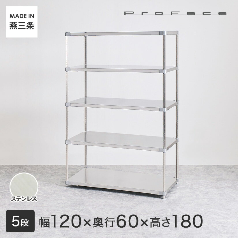 PROFACE プロフェイス SUS304ステンレス ステンレスラック 衛生 病院 研究所 施設 フリーラック 幅120 奥行60 高さ180 5段 (幅121.7×奥行61.5×高さ180cm) GSS5-60120