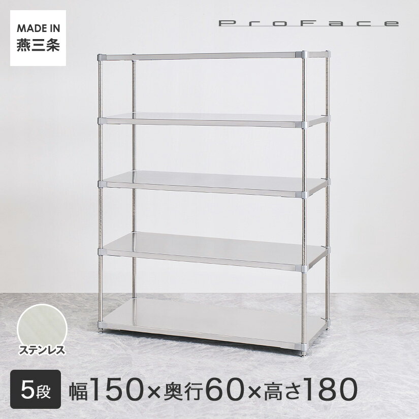 【受注生産】PROFACE プロフェイス SUS304ステンレス ステンレスラック 衛生 病院 研究所 施設 フリーラック 幅150 奥行60 高さ180 5段 (幅152.3×奥行61.5×高さ180cm) GSS5-60150