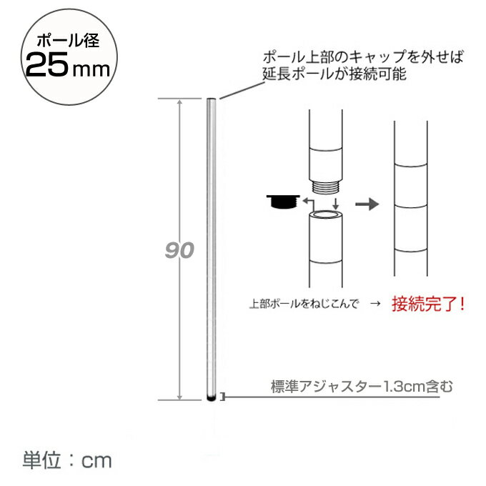スチールラック パーツ ルミナス 棚 ラック 収納棚 メタル ラック シェルフ ポール [基本ポール/ 2本set] [25mm] ポール (高さ90cm) 25P090-2 [2]