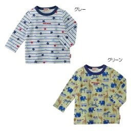 ミキハウス（mikihouse）総柄長袖Tシャツ（日本製）(80cm、90cm、100cm、110cm、120cm、130cm)
