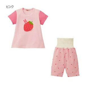 ※ミキハウス（HOTBISCUITS）ホットビスケッツmikihouseいちご柄 半袖パジャマ（6分丈パンツ）(80cm、90cm、100cm、110cm、120cm)