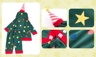 \全品ポイント5倍/【送料無料】クリスマス コスプレ 子供 キッズ ベビー 衣装 コスチューム イベント サンタコス【ハッピークリスマスツリー キッズ】 男の子 女の子 共用帽子付き 80-90-95cm
