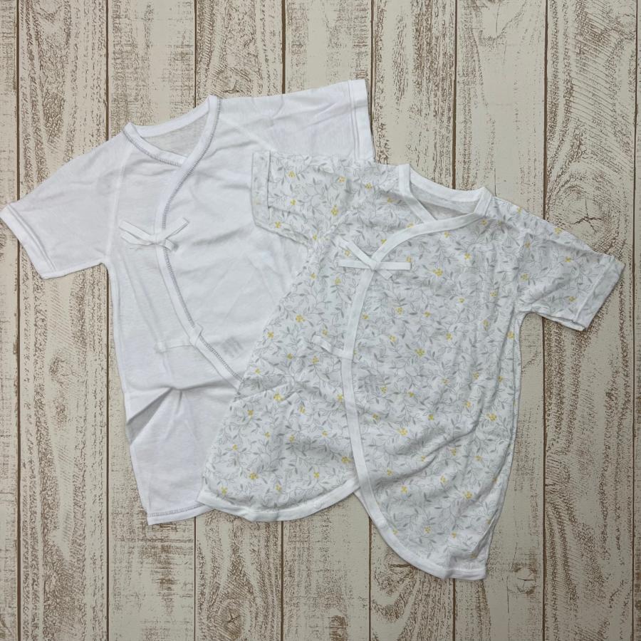 ベビー肌着 日本製 新生児肌着5枚セット 短肌着3枚＋コンビ肌着2枚 50〜60cm (白無地・ボーダー柄・花柄/グレー) ベビー 新生児 赤ちゃん 出産準備 3