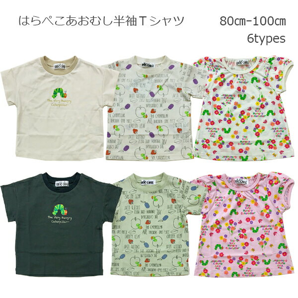 メール便OK! はらぺこあおむし Tシャツ　半袖トップス 綿100％ ロゴ総柄 花総柄 ドロップショルダー 子供服 キッズ 男の子 女の子 男児 女児 夏服 80cm 90cm 100cm ユニセックス ERIC CARLE