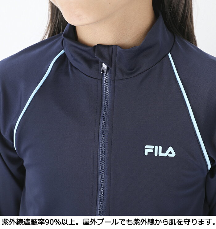 スクール水着 長袖 ラッシュガード キッズ 男女兼用 ファスナー FILA #128202 130 ...