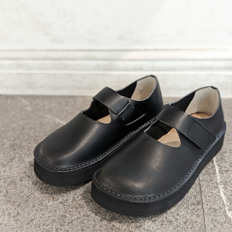 楽天あかい靴Organic handloom[オーガニックハンドルーム]/BURSLEM[バーズレム]/ブラック/OH009009 ストラップシューズ カジュアルシューズ カジュアル フラット シンプル 黒 レザー 本革 ベルクロ 靴 レディース