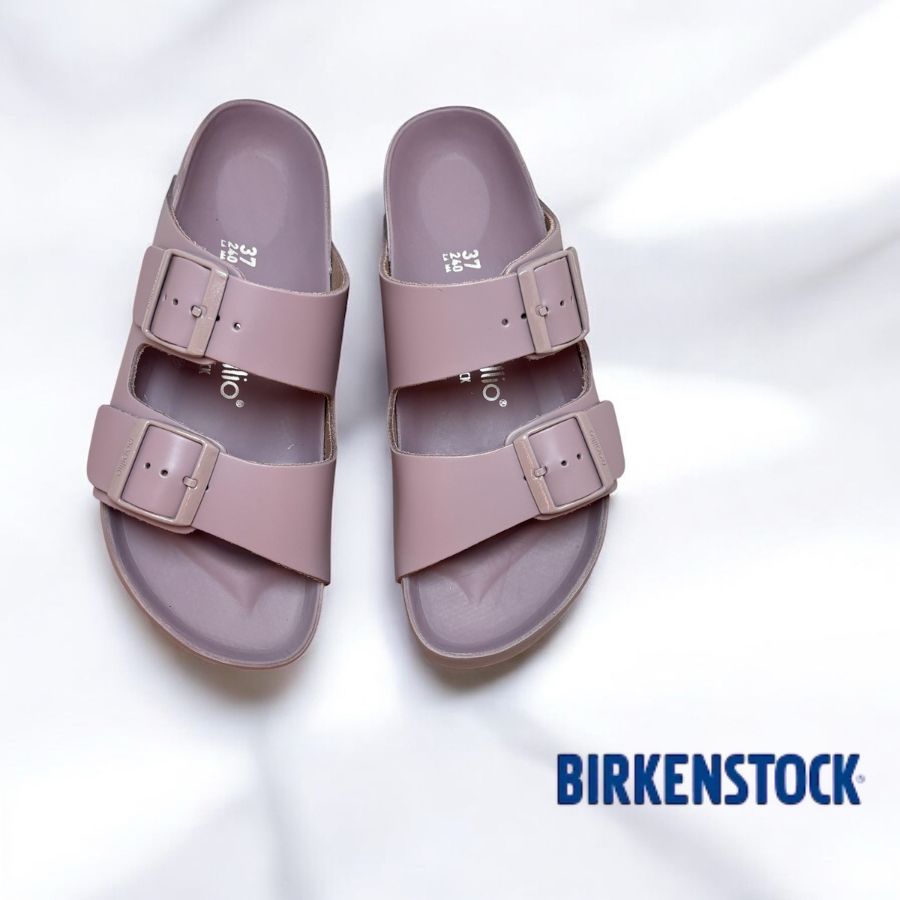 BIRKENSTOCK パープルロゴ入りフラットサンダル 関税送料込み BIRKENSTOCK パープルロゴ入りフラットサンダル 関税送料込み