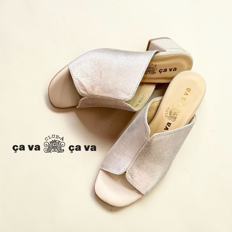 2026春夏新作 cava cava[サヴァサヴァ]/3720577 ミュール サンダル ヒールアップ シャンパン メタリック レザー 本革 レディース 靴